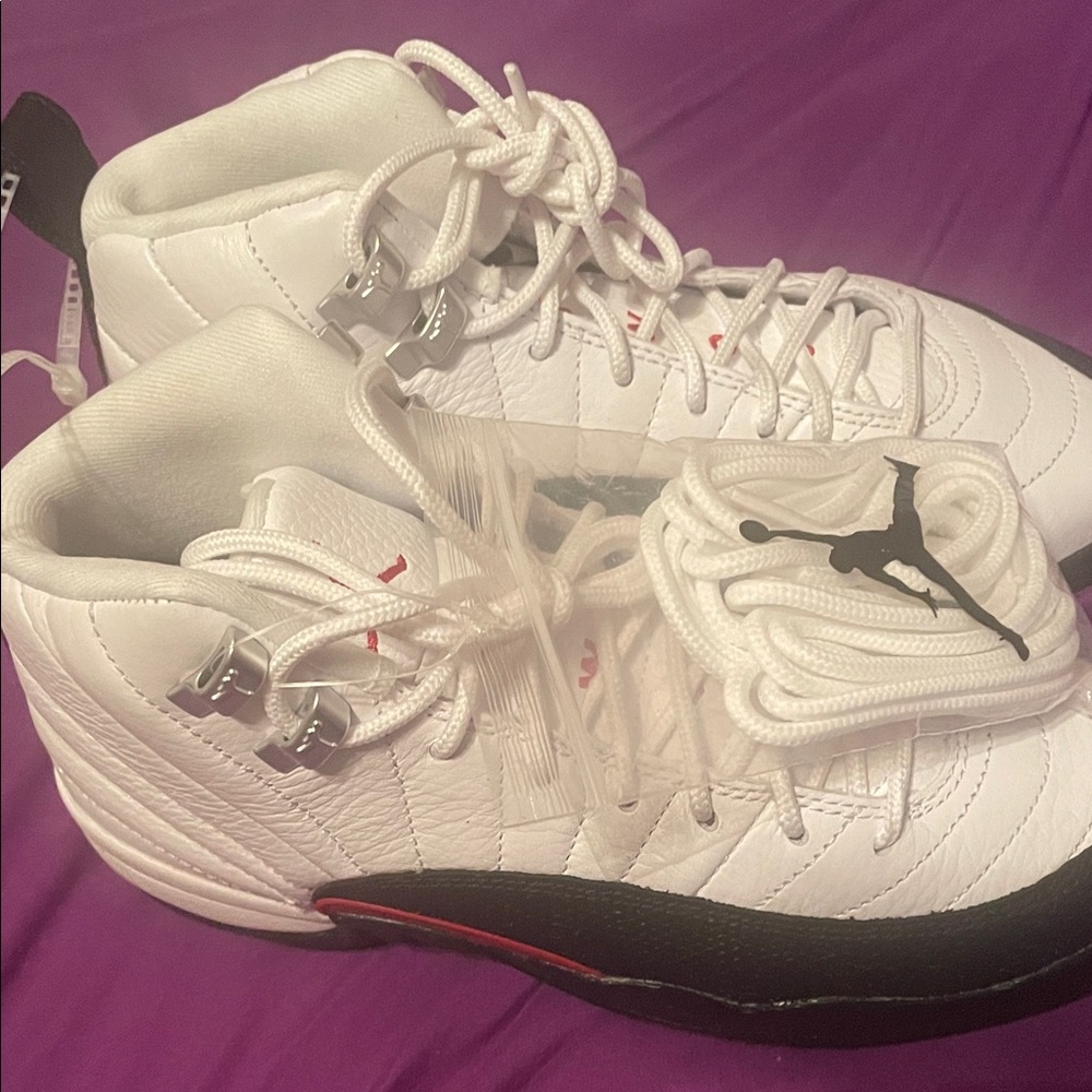 Jordan White with Black and Red High-Top Basketball Sneakers